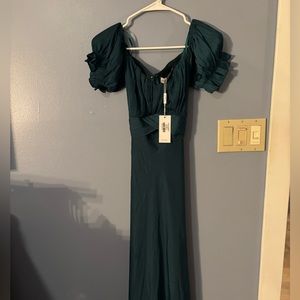 Emerald Green satin midi dress